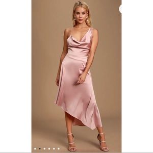 Lulus Mauve Pink Satin Asymmetrical Midi Dress